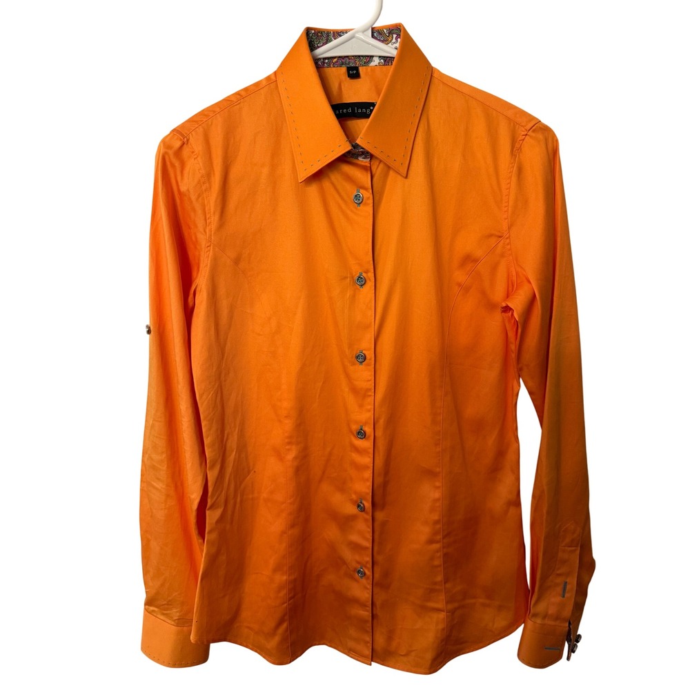 Jared Lang Orange Paisley Trim Button Up‎ Shirt Men's S/P Long Sleeve